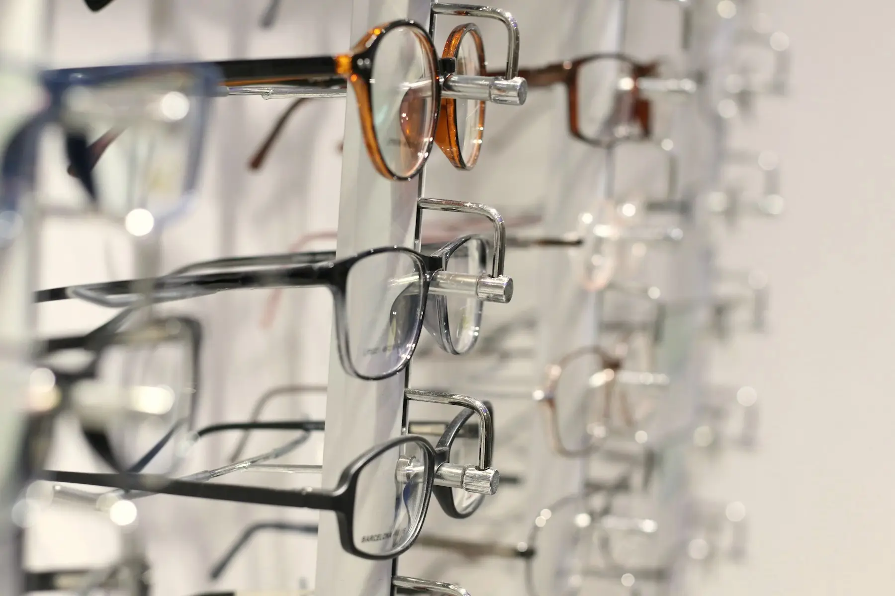 Rows of frames on a display rack