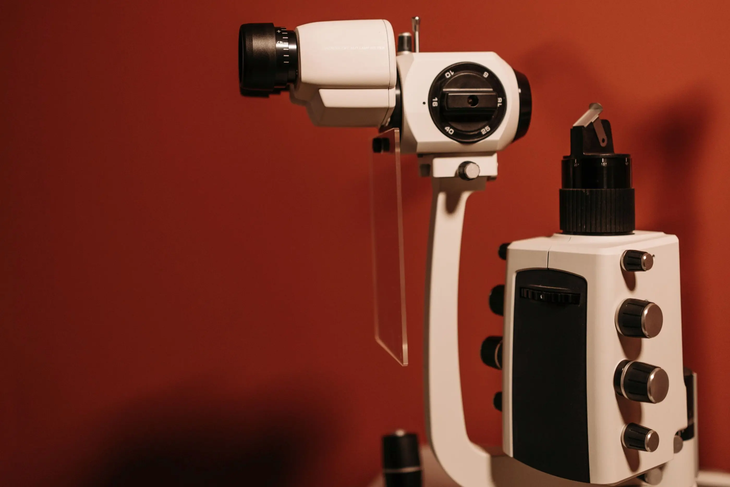 A slit lamp in warm light